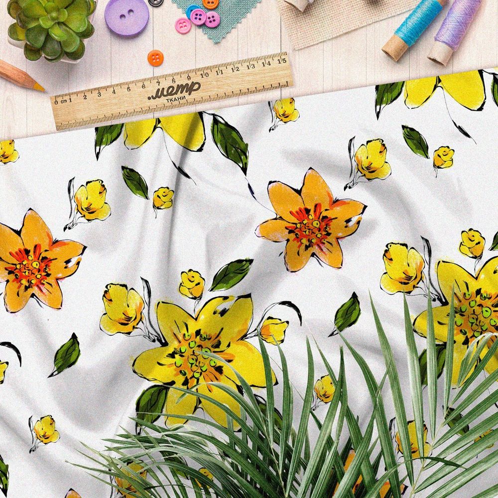 Ткань бязь желтые цветочки