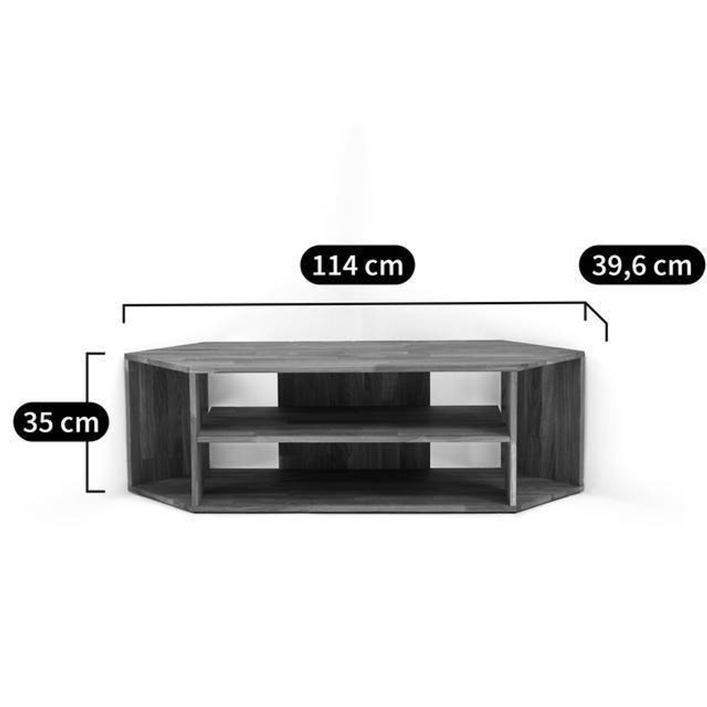 Тумба под телевизор угловая Эдгар 114х39.5х35 см деревянная с полками дизайнерская / Тумба под тв из массива дуба, натуральный дуб