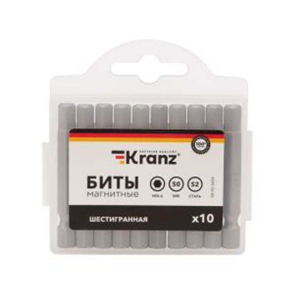 Бита шестигранная HEX-6х50 мм для шуруповерта (упак. 10 шт.) KRANZ