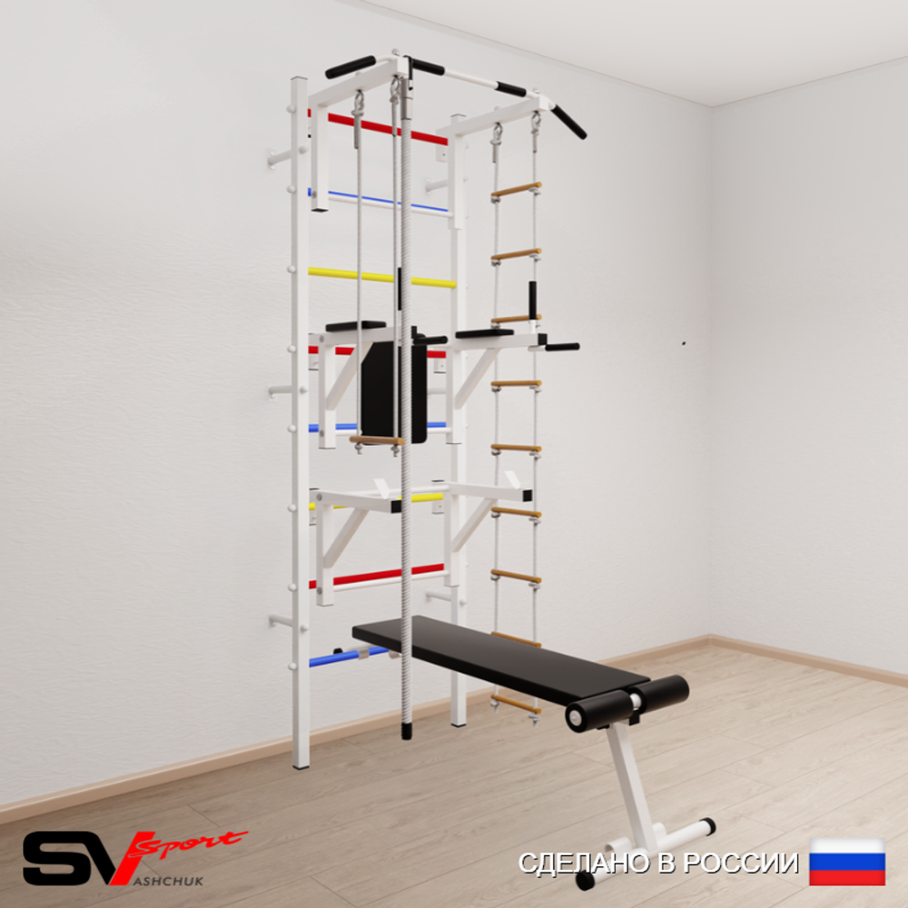 Шведская стенка Sv Sport 597 (Турник стандарт/Брусья/Стойка/Скамья/Канат/Лестница/Трапеция)