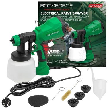 Краскопульт ручной электрический (230В, 400Вт, объем бачка 1л, макс.расход краски 800мл/мин) RockForce RF-SG100-640H