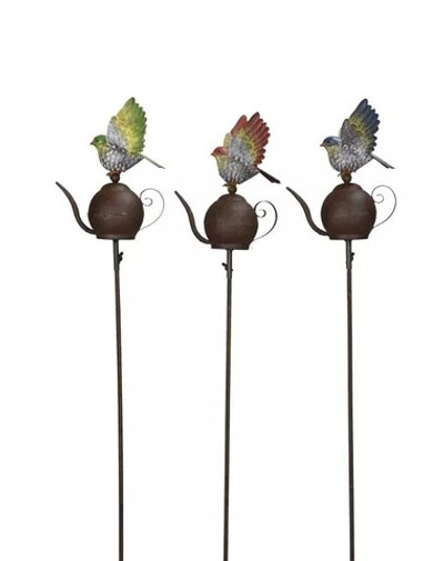 Декор на штекере "Птичка на чайнике" в ассортименте 20x15xH106,5см Металл