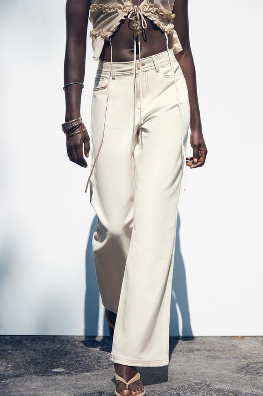 ZARA ДЖИНСЫ Z1975 WIDE LEG С ВЫСОКОЙ ПОСАДКОЙ, ЖЕЛТОВАТО-БЕЛЫЙ