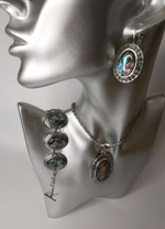 Комплект бижутерии. Подвеска, серьги, браслет с перламутровыми вставками "Перламутр" Форма "Овал"