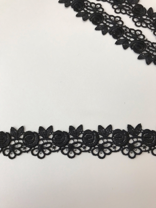 тесьма плетеная, черная, 2,8см, розы AF1215