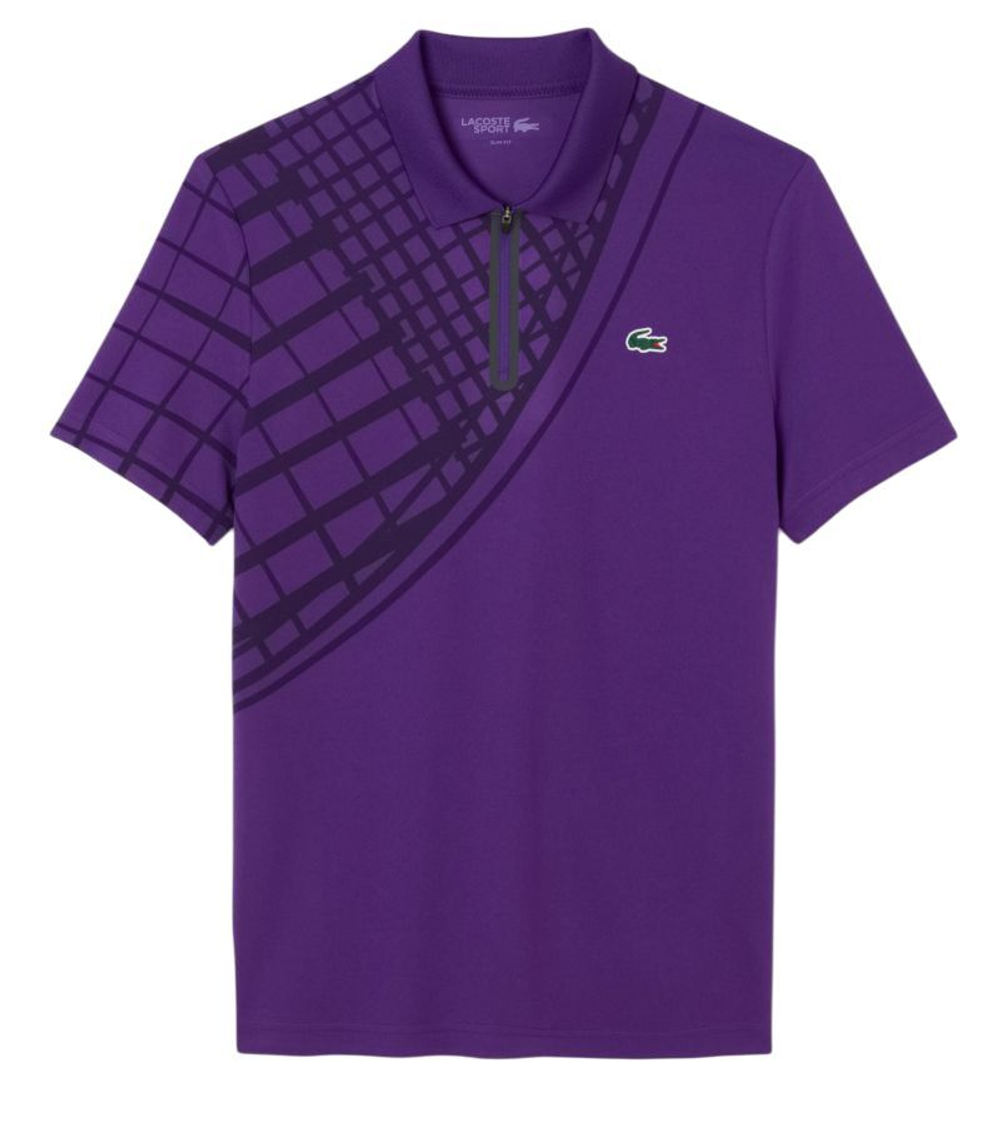 Мужское теннисное поло Lacoste Ultra Dry Printed Slim Fit - purple plum