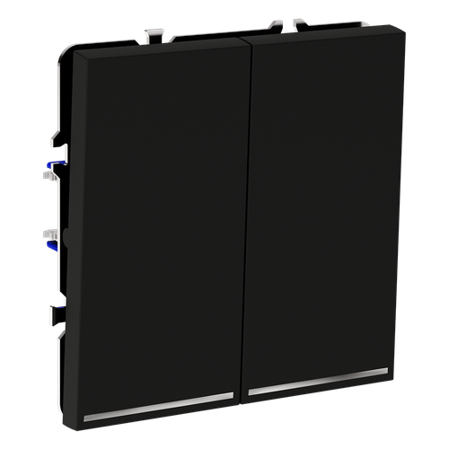 Выключатель встраиваемый VOLTUM S70 двухклавишный с подсветкой 10А, (черный матовый)