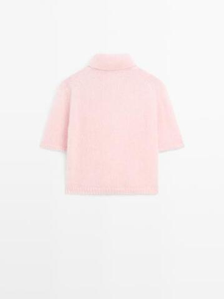 Massimo Dutti Трикотажный свитер из смесовой альпаки, светло-розовый