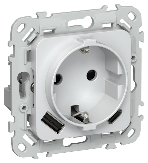 FLITE Розетка 1-местная с заземлением с защитными шторками 16А с USB A+C 20Вт РСЮшс11-0-ФлЖ жемчуг IEK