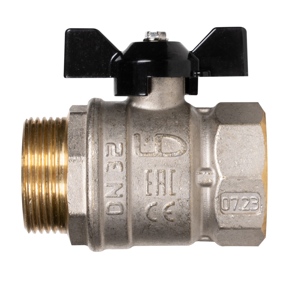 Кран шаровой латунный LD Pride 47.32.B-Н.Б Ду 32 Ру 25 вн-нр, (бабочка)