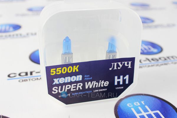 Автолампы "ЛУЧ" Super White H1 12V/55w