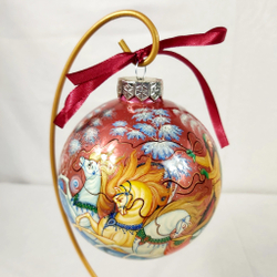 Шар новогодний с ручной росписью Палех "Тройка" в коробке