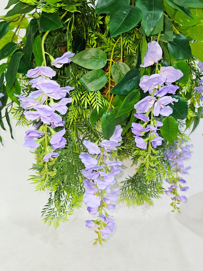 Искусственные цветы Акация сиреневая с зеленью в подвесном кашпо