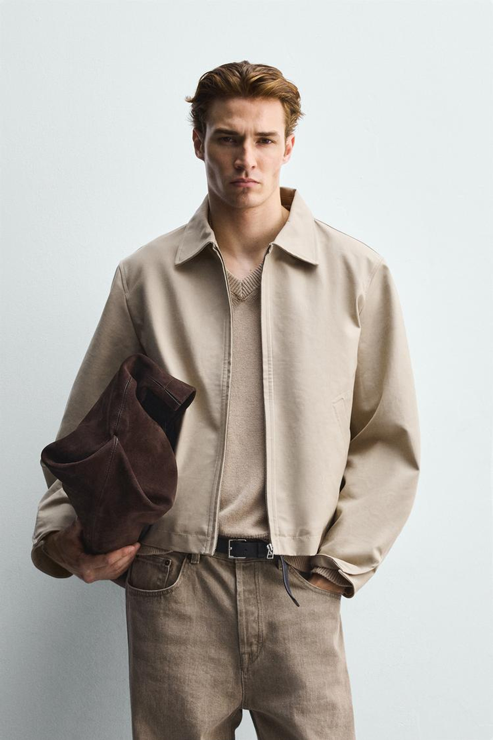 ZARA КУРТКА СВОБОДНОГО КРОЯ НА МОЛНИИ, СВЕТЛО-ОЛИВКОВЫЙ