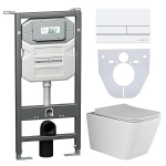 Унитаз подвесной Ceramica Nova Metric Rimless CN3007_1002W безободковый, с крышкой микролифт, с инсталляцией и белой кнопкой