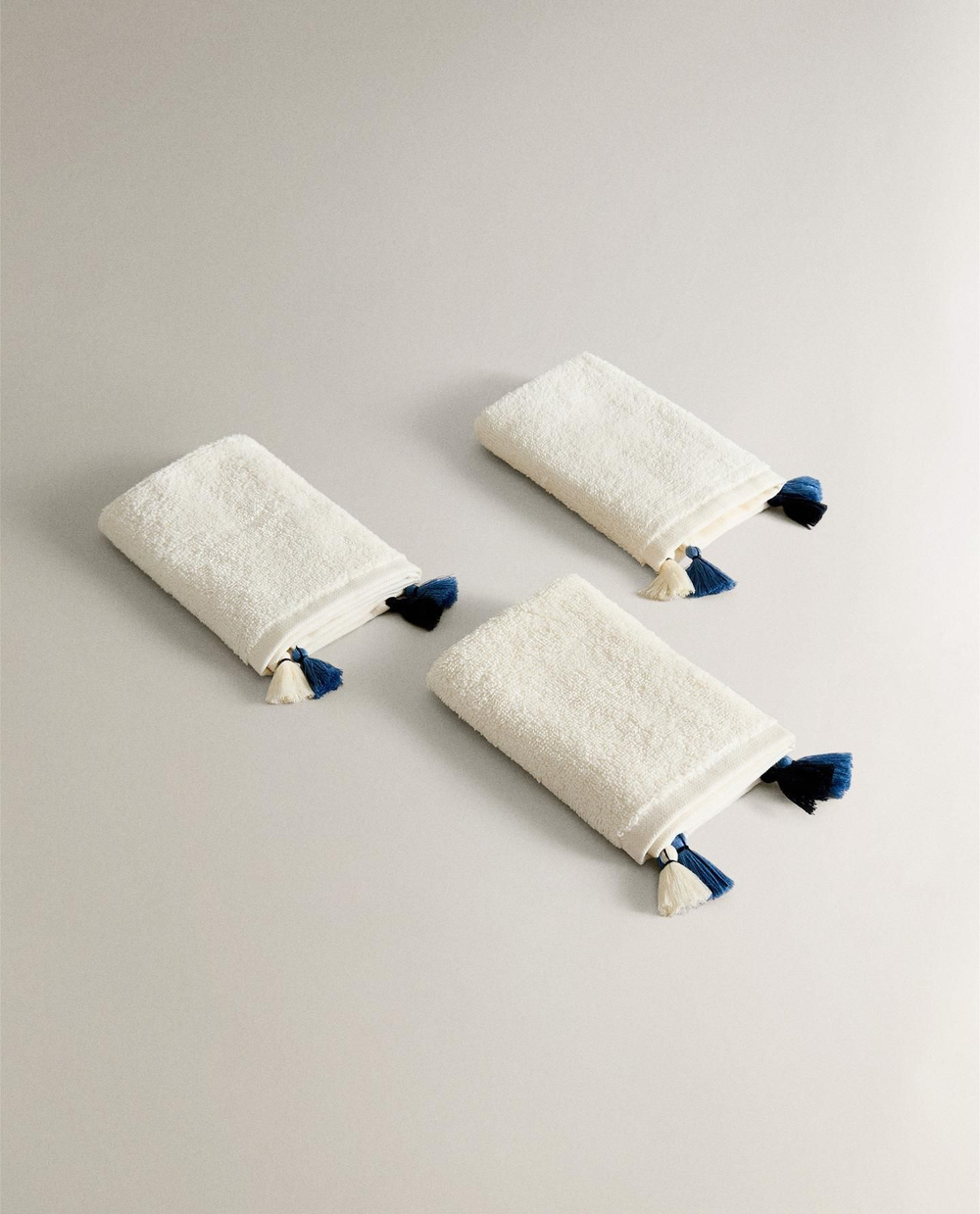 Zara Home - Набор полотенец для рук с бахромой (комплект из 3 предметов)), синий, 30х30 см