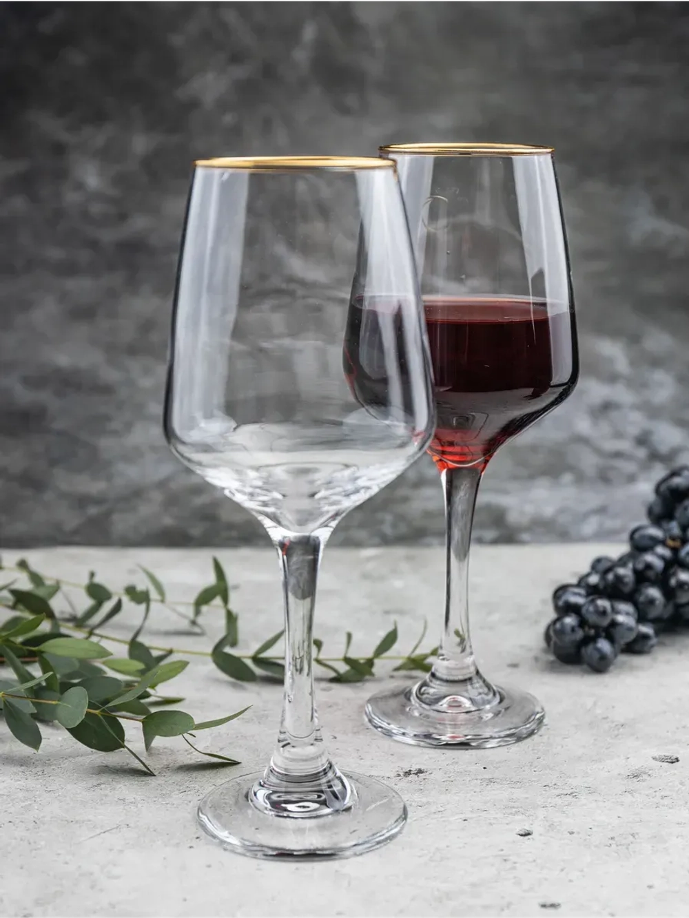 Набор бокалов для вина, 450 мл, 6 шт. с золотой каймой