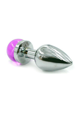 Серебристая анальная пробка с фиолетовой сферой в основании - 6 см. (Цвет: фиолетовый)