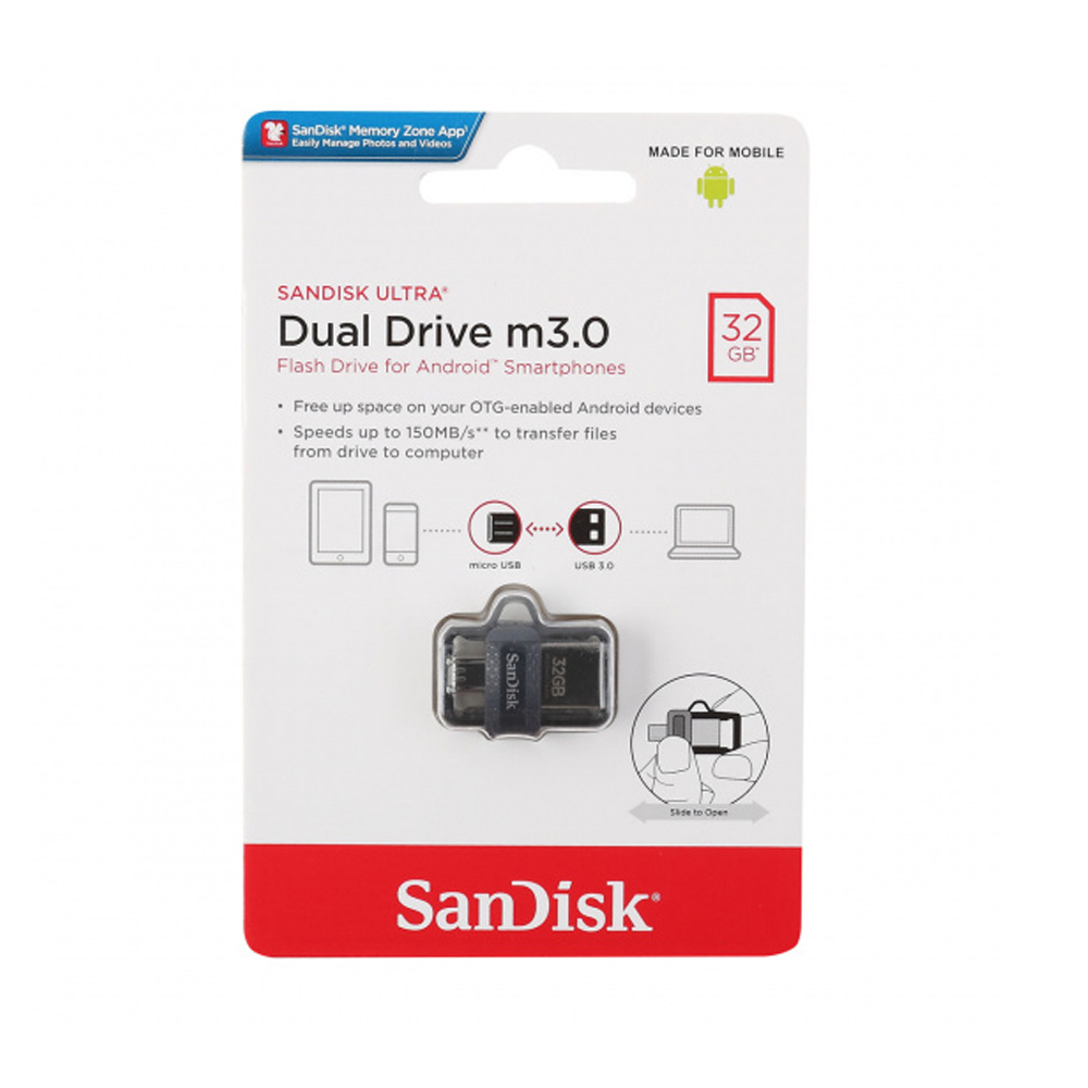 USB Флешка 32GB SanDisk Ultra Android Dual Drive, USB 3.0, micro USB, OTG, черная