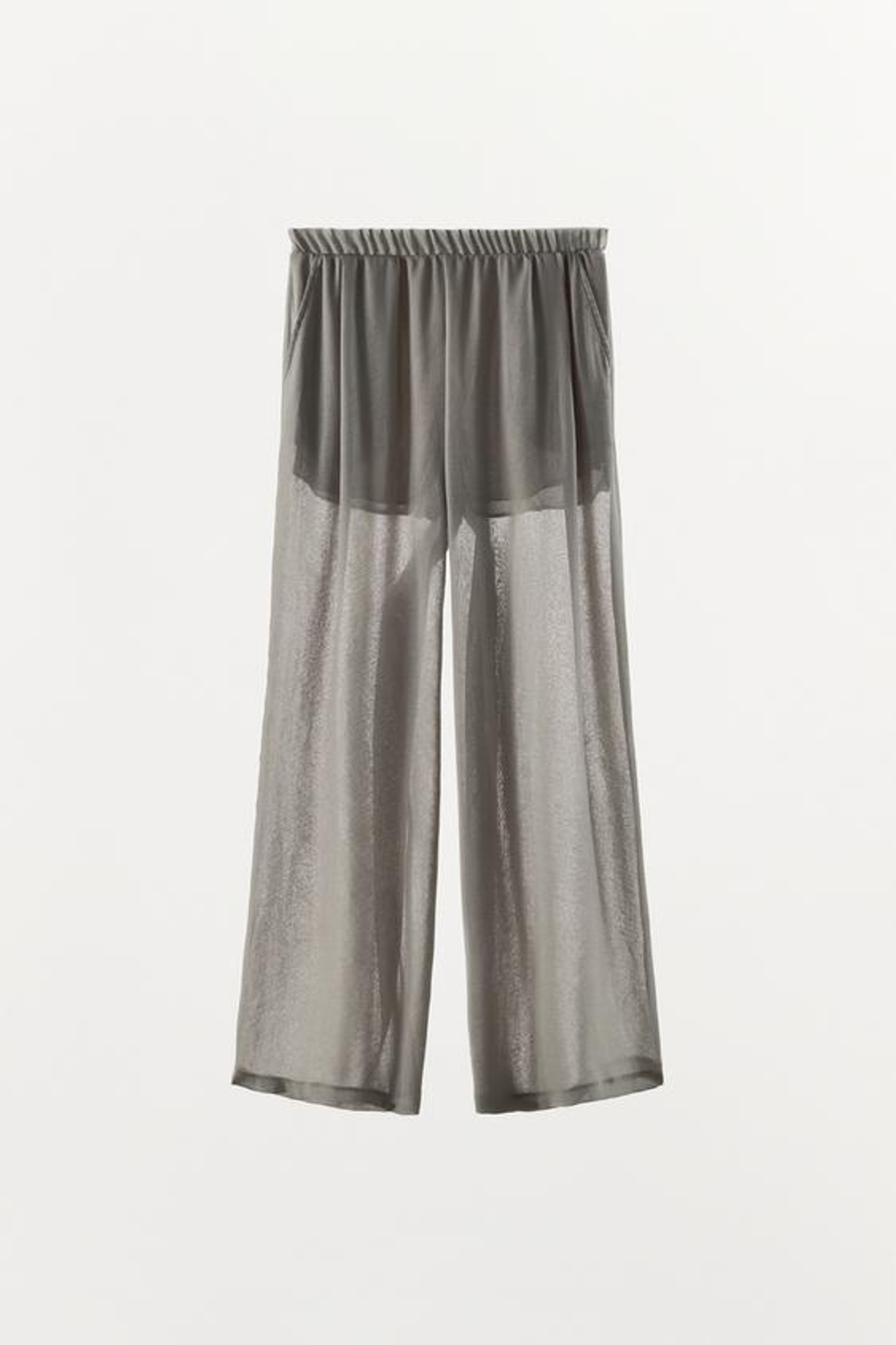 ZARA ПОЛУПРОЗРАЧНЫЕ БРЮКИ ПАЛАЦЦО, МЯГКИЙ СЕРЫЙ