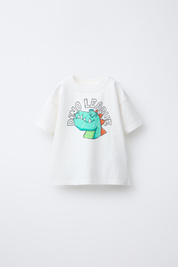 ZARA ФУТБОЛКА С ПРИНТОМ, БЕЛЫЙ