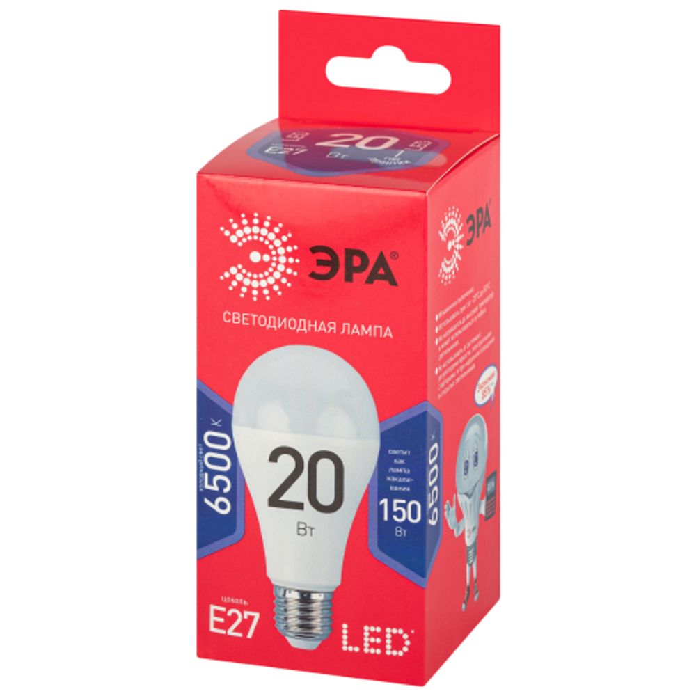 Лампочка светодиодная ЭРА RED LINE LED A65-20W-865-E27 R Е27 / Е27 20 Вт груша холодный дневной свет