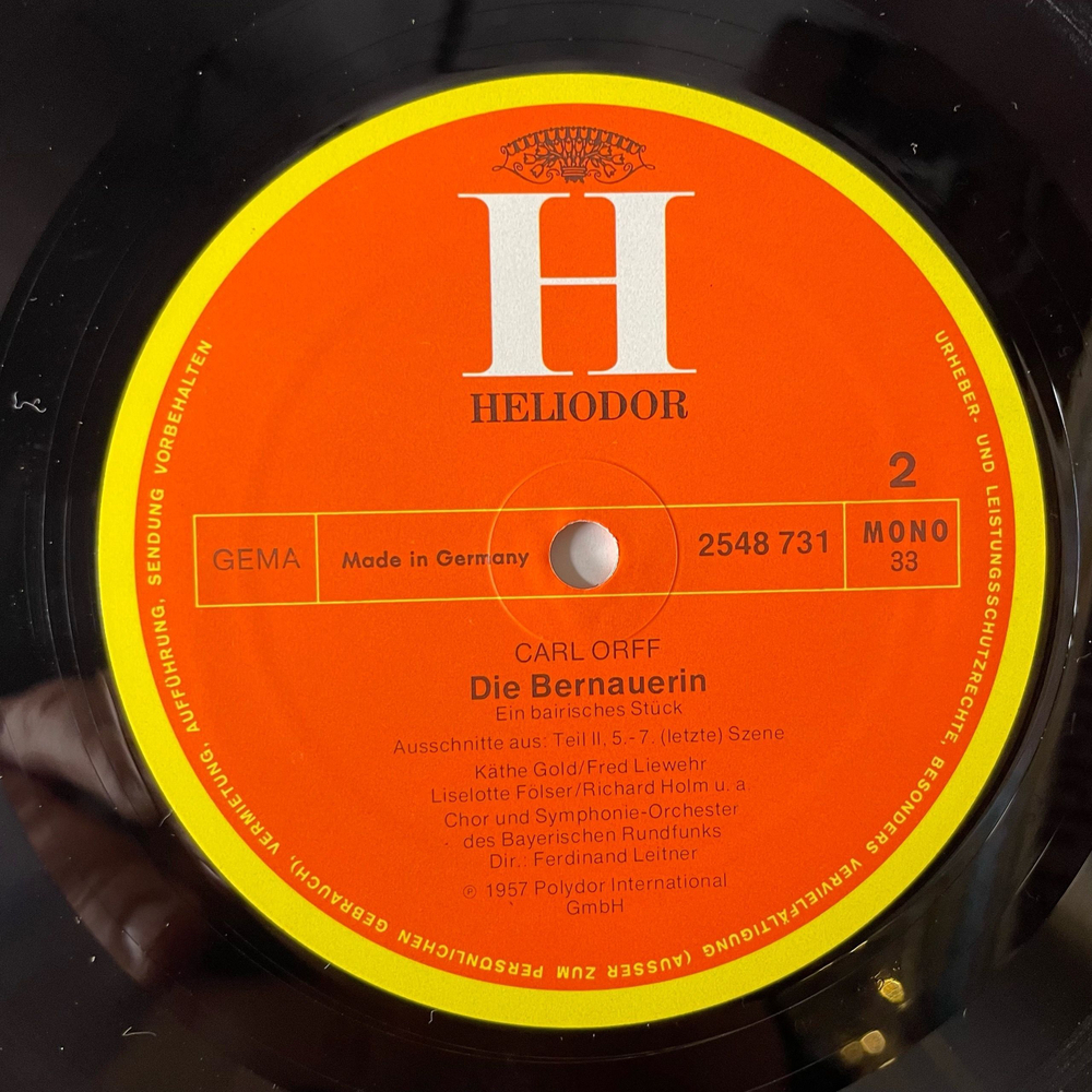 Винтажная виниловая пластинка LP Carl Orff Die Bernauerin (Auszuge) (Германия 1975)