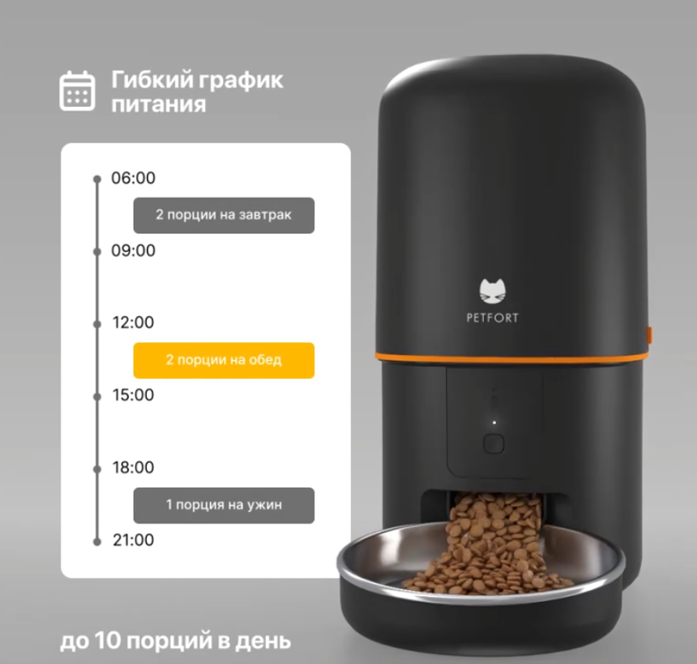 Автоматическая кормушка PETFORT для животных Wi-Fi, 4 литра, черная