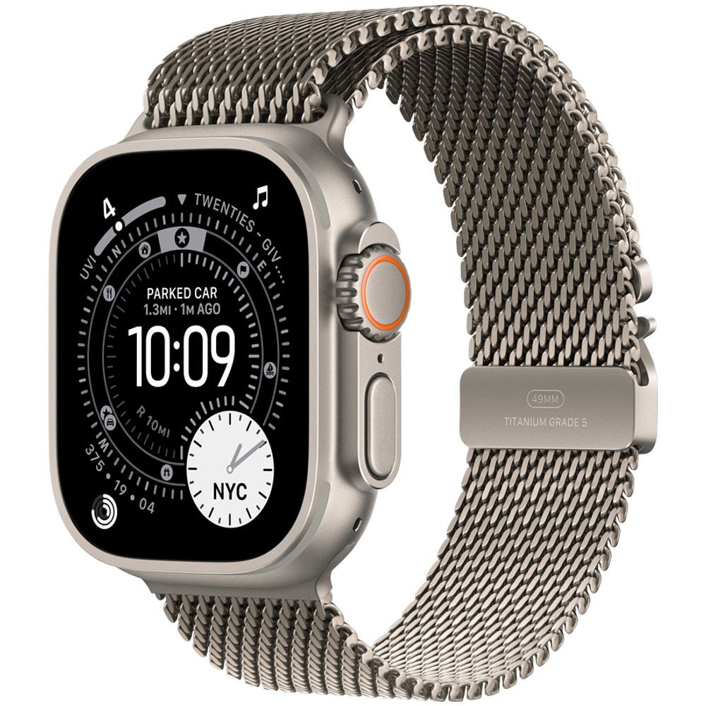 Apple Watch Ultra 3 GPS + Cellular 49mm Natural Titanium Case with Natural Titanium Milanese Loop - Medium,Model A3281
