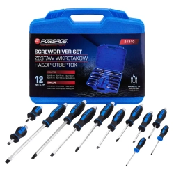 Набор отверток силовых ударных магнитных12пр. (SL: 6.5х38,3х75,5.5х75,6.5х100,8.0х150,10х200мм PH: 2х38,0х75, 1х75, 2х100, 3х150, 4х200мм), в кейсе Forsage F-21310