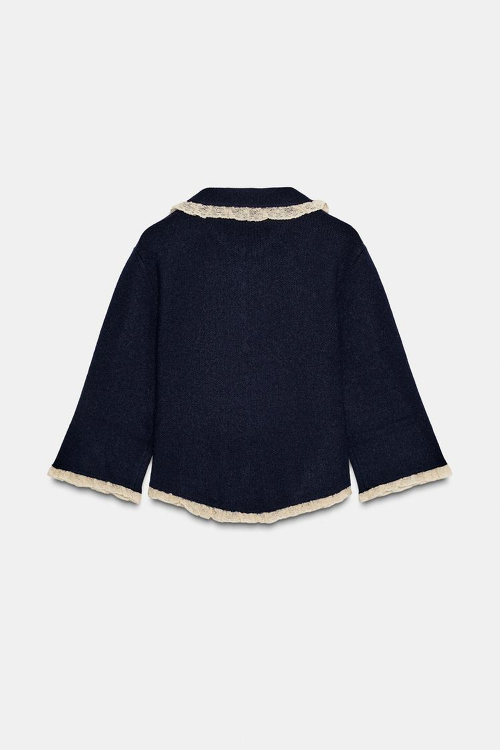ZARA КАРДИГАН С КРУГЛЫМ ВОРОТНИКОМ И КРУЖЕВОМ, МОРСКОЙ СИНИЙ
