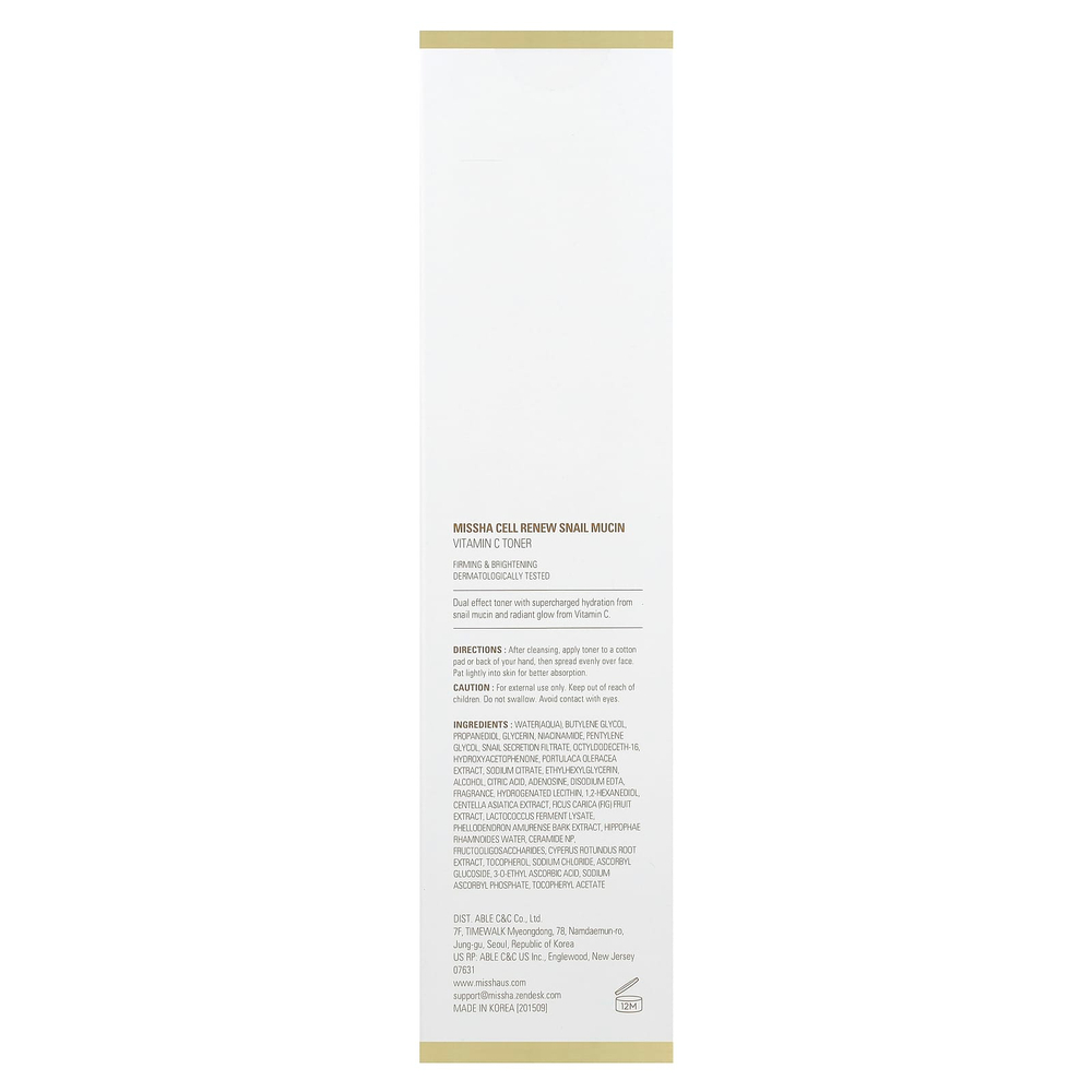 Missha, Cell Renew Snail Mucin, тоник с витамином C, 150 мл (5,07 жидк. Унции)