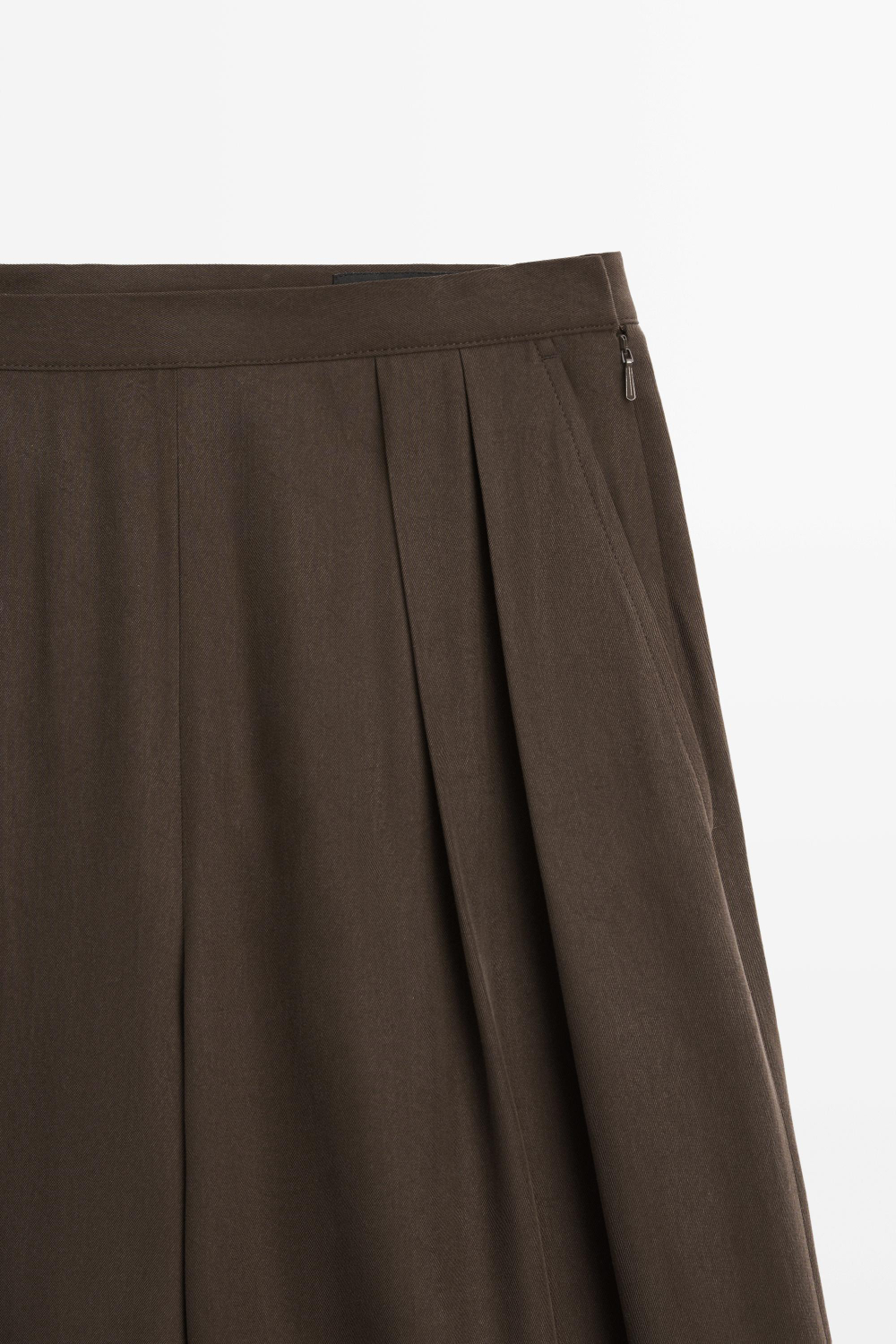 Massimo Dutti Брюки палаццо из струящейся ткани с защипами, коричневый