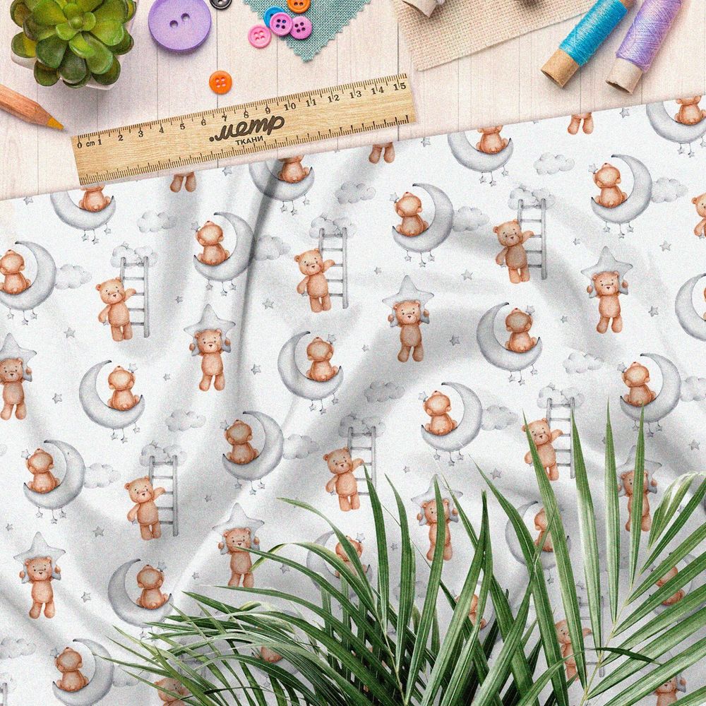 Ткань оксфорд 600 медвежонок на луне