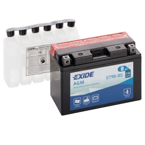 Аккумулятор для мототехники EXIDE ET9B-BS 110 А прям. пол. 8 Ач