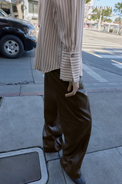 ZARA РУБАШКА В ПОЛОСКУ С ШИРОКИМИ МАНЖЕТАМИ, ЭКРЮ/ГРАНАТОВЫЙ