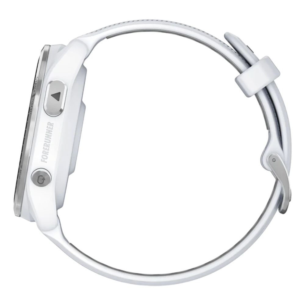 Спортивные часы Garmin Forerunner 965, силиконовый ремешок цвета «Уайтстоун»/«серая пудра» Безель из титана, корпус цвета «Уайтстоун», AMOLED-дисплей со стеклом Gorilla Glass DX. Ремешок с классической застёжкой — на запястье обхватом 135–205 мм