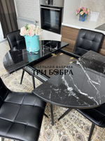 Круглый стеклянный раздвижной стол "Черный оникс" и стулья "ГУЧИ" черный