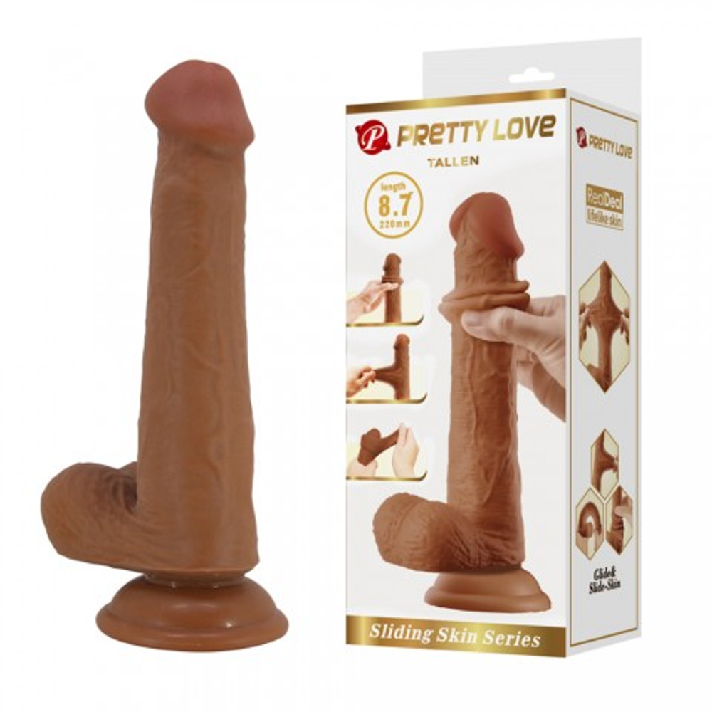 Реалистичный фаллоимитатор на присоске Tallen Sliding skin (22*4 см) коричневый