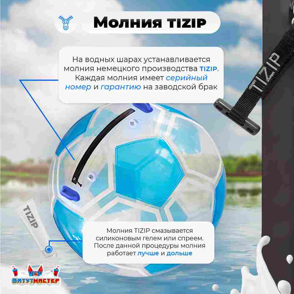 Аттракцион Водный шар "Футбольный мяч Голубой", ПВХ, 2 м