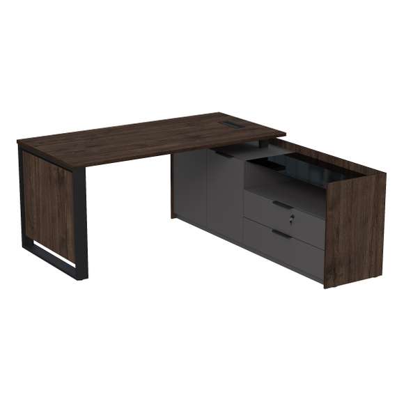 15СОЛД-ШД.1608 Стол рабочий с люч, на опорной двусост тумбе, с ящ, с замком (1660*1768*750)