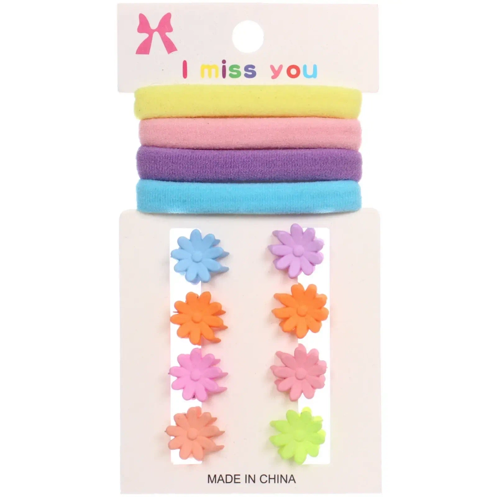 Заколки-крабы для волос детские 6шт c резинками для волос 4шт «МАРЦИПАН», ромашки, цвет как на фото, 1,5см