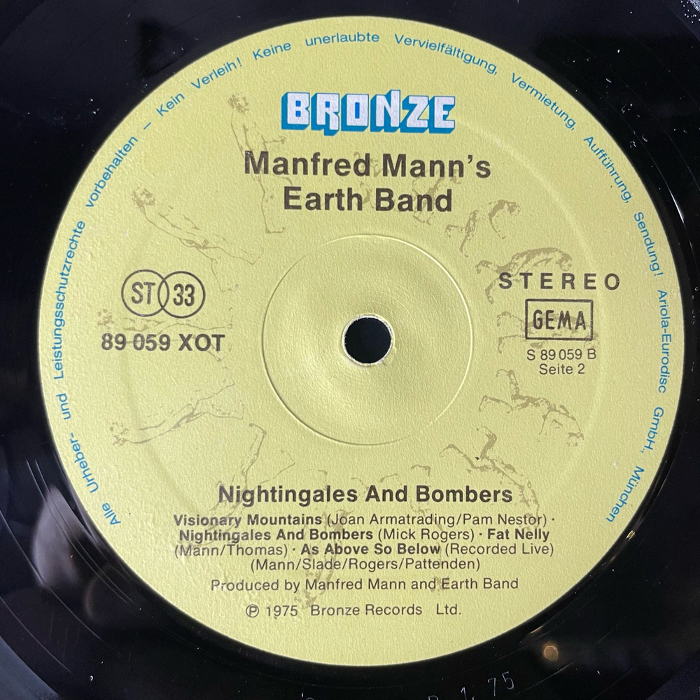 Винтажная виниловая пластинка LP Manfred Mann's Earth Band Nightingales and Bombers (Германия 1975)