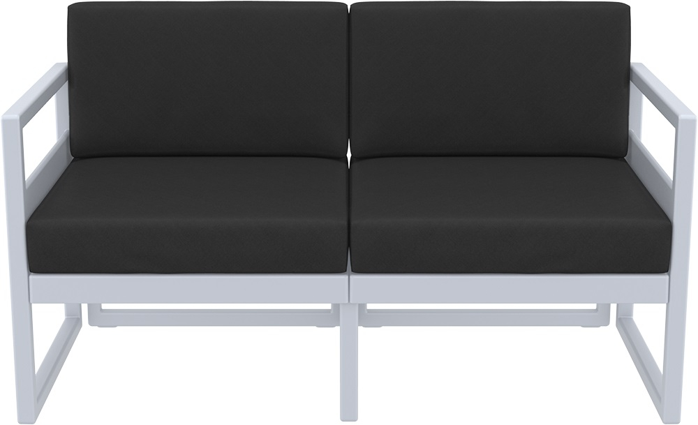 Диван пластиковый двухместный с подушками Siesta Contract Mykonos, серебристый, черный