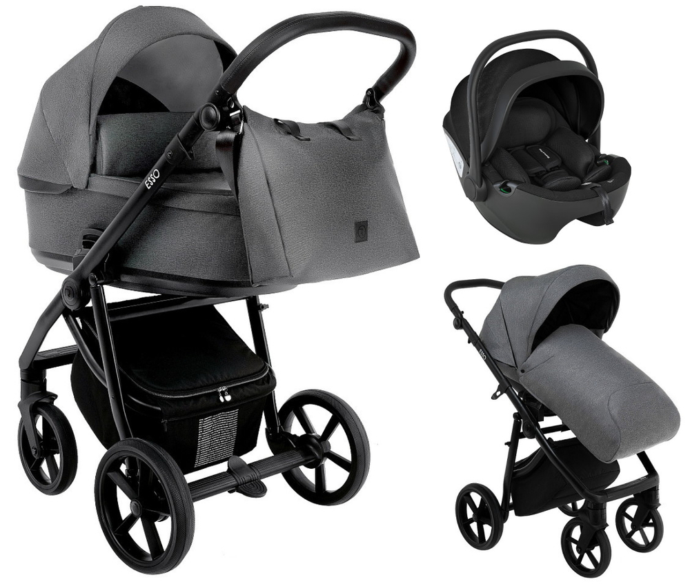 Детская коляска Roan Esso 3 в 1 с автокреслом Pituso Baesa Pro Black ESS114/1 Grey/Black