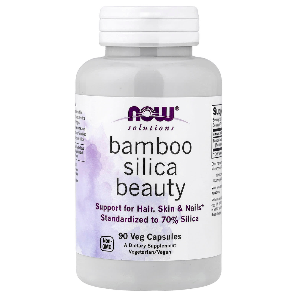 NOW Foods, Solutions, Bamboo Silica Beauty, диоксид кремния из бамбука, 90 вегетарианских капсул (380 мг в 1 капсуле)