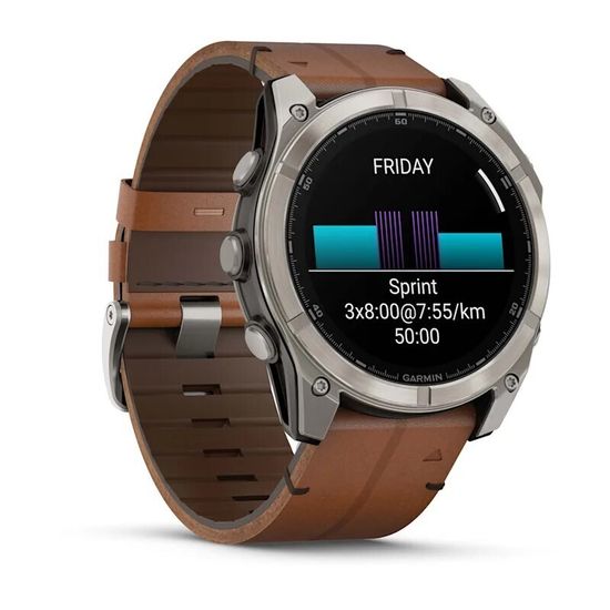 Умные часы Garmin Fenix 8, 51 мм, AMOLED,Sapphire Titanium, каштановый кожаный ремешок