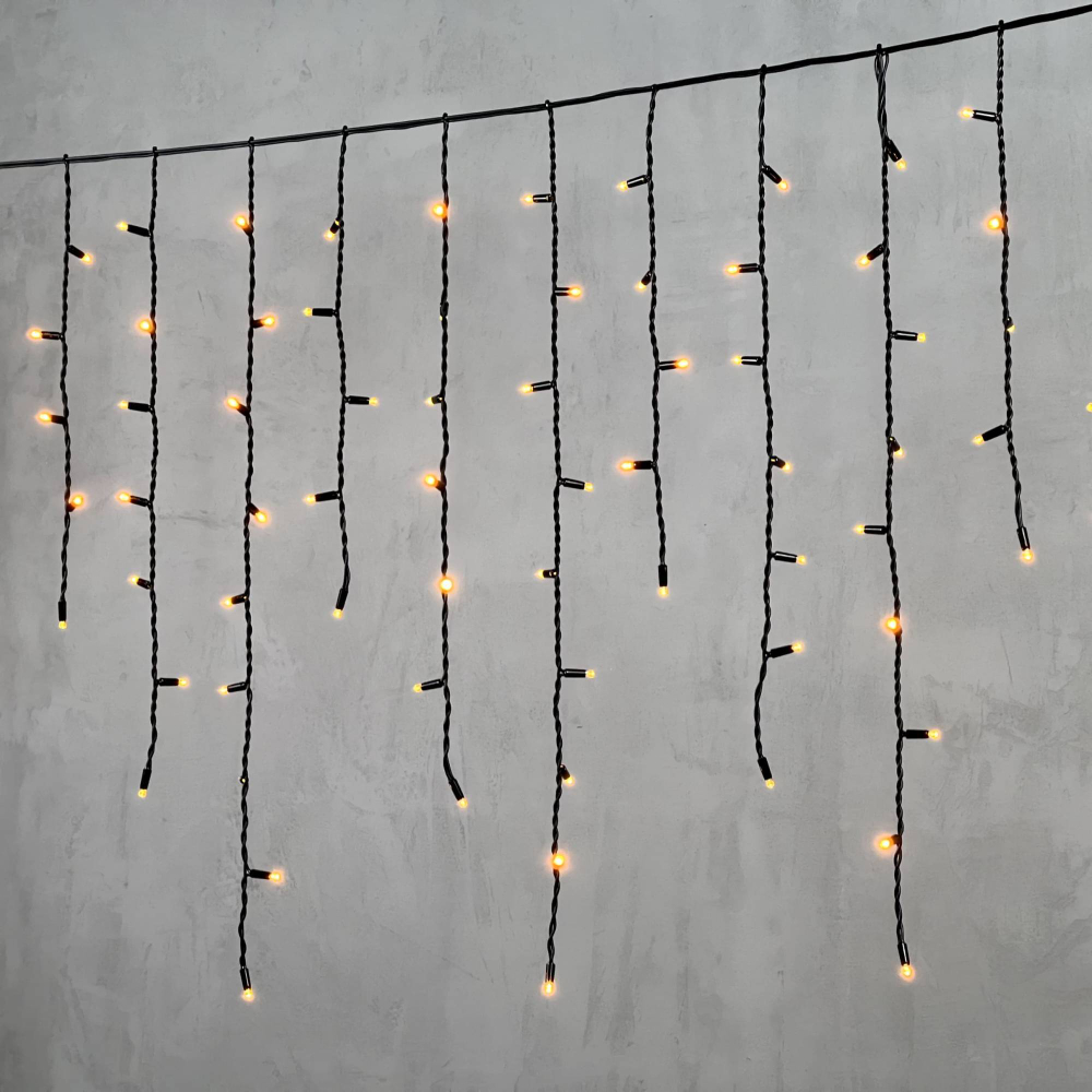 Светодиодная бахрома с колпачком 3,2*0,9 м., 168 желтых LED ламп, каучуковый черный провод, LTC (LL168-1-2Y)