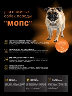 Корм сухой для собак породы Мопс старше 7 лет, индейка 12 кг