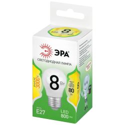 Лампа светодиодная ЭРА GREEN LINE LED P45-8W-830-E27 GL 8Вт шар теплый свет E27 | Лампы cветодиодные Шар (G/P)